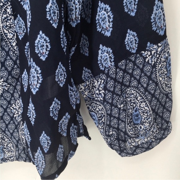 Blue Beaded Embroidered Paisley/Damask Boho V-Neck 3/4 Sleeve Tunic - Sz S - Picture 8 of 14